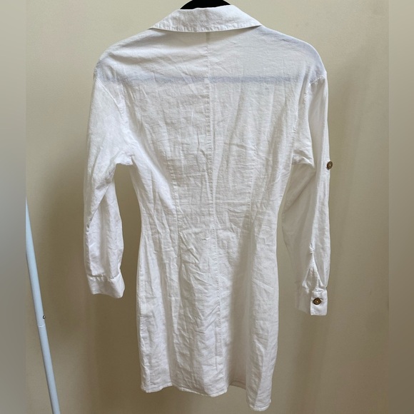 ZARA collared Linen blend Mini Shirt button-up long-sleeve Dress XS - Picture 4 of 9